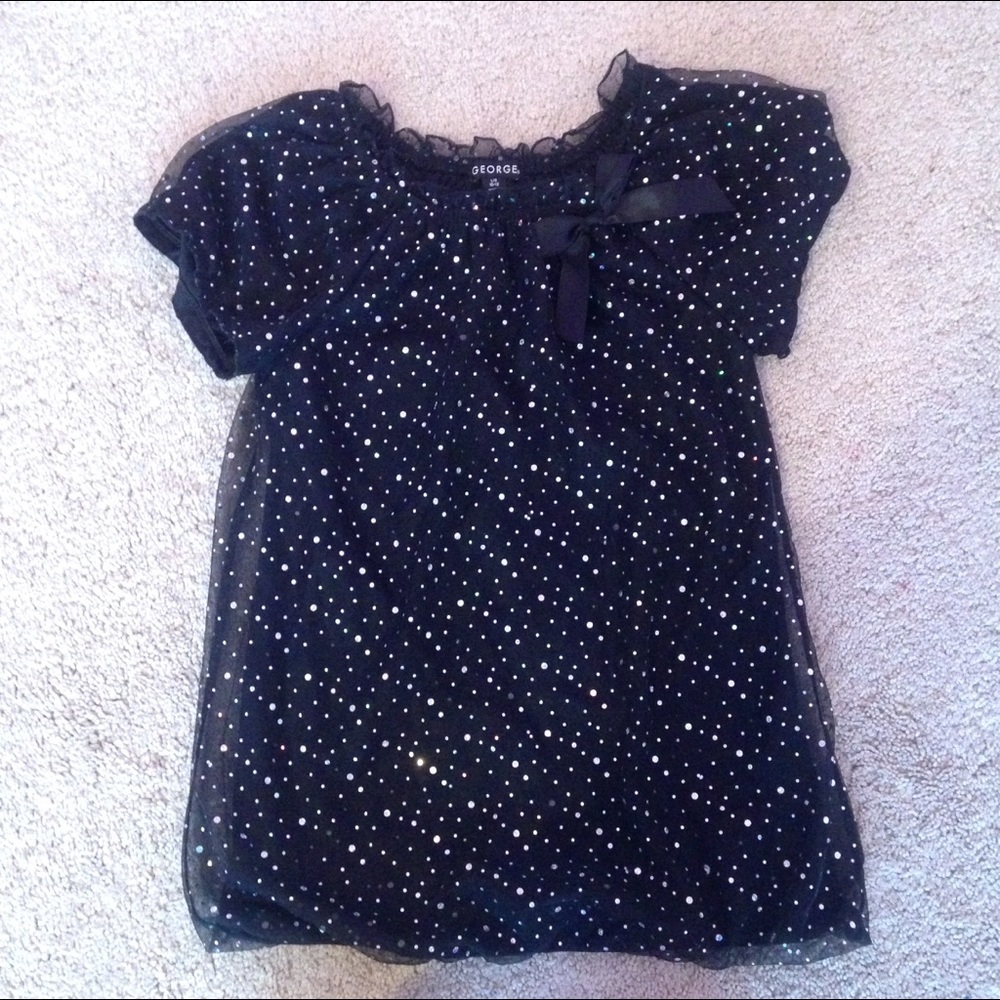 Girls Short Sleeve Black Sparkle Blouse